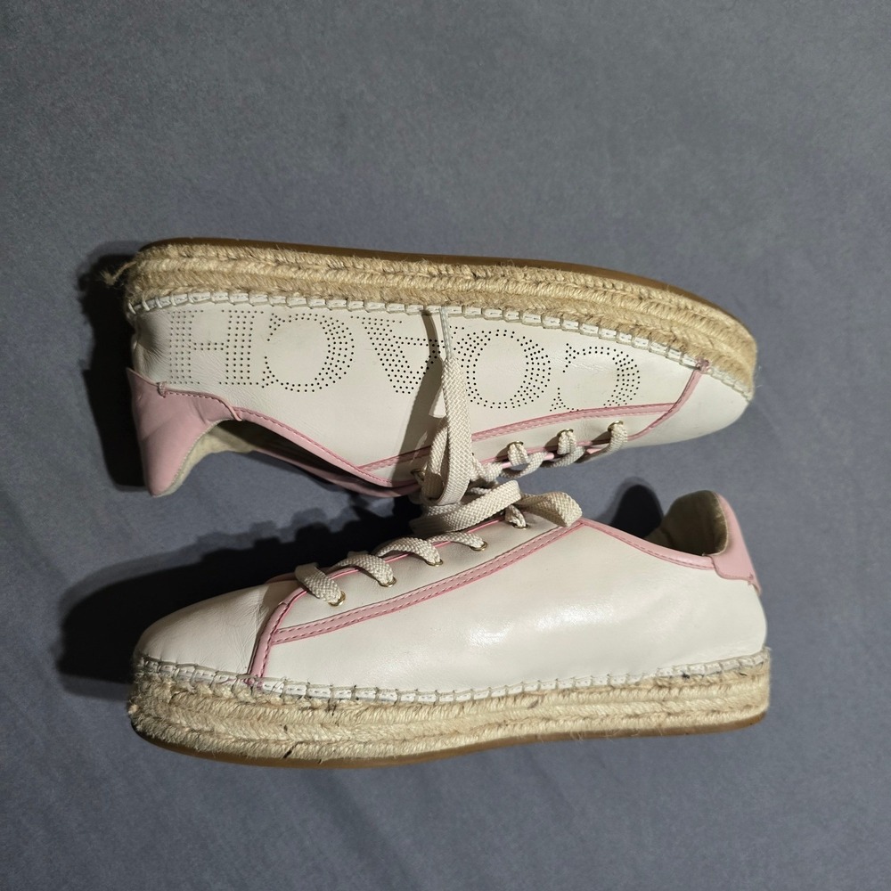 Coach Espadrille Sneakers Womens 10‎ White Pink Leather Perforated Logo Flats